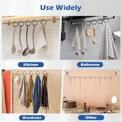 Kutesna 24PCS Shower Curtain Hooks,Black Shower Curtain Rings | Plastic Shower Hooks,Easy to Snap Closure,Rust Proof Anti-Drop Shower Rings,Smooth Sliding Curtain Hooks for Shower Curtains - color: Black