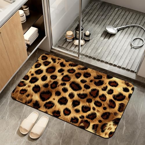 Non Slip Bath Mat,Leopard Print Bathroom Decor,Skin Texture Diatomaceous Bath Mat Quick Dry Absorbent Bathroom Rugs-Shower Rug for Kitchen Laundry Bathtub Shower 17"x29.5" - color: Leopard Print,skin Texture