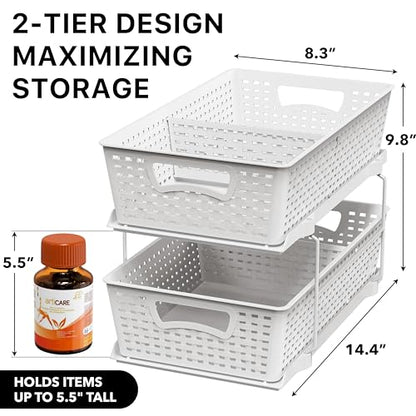 Simple Houseware 2 Tier Pull-Out Sliding Drawer Under Sink Storage, White | Great for Kitchen Bathroom Tray Shelf Organizer - color: White