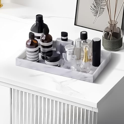 2PCS(7.87” L and 11.8” L) Silicone Soap Dispenser Tray, Kitchen soap Caddy countertop, Toilet, Tray for Scrubber, Lotion Bottles, Perfume, Jewelry, Candle, Key Trinket Ring-White Marble - color: Marble Gray（small 7.87”&large 11.8”）