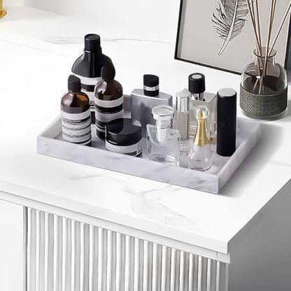 2PCS(7.87” L and 11.8” L) Silicone Soap Dispenser Tray, Kitchen soap Caddy countertop, Toilet, Tray for Scrubber, Lotion Bottles, Perfume, Jewelry, Candle, Key Trinket Ring-White Marble - color: Marble Gray（small 7.87”&large 11.8”）