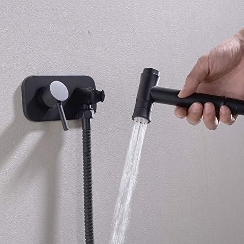 TRUSTMI Toilet Concealed Hot and Cold Bidet Spray Set, Matte Black | Brass Rough-In Wall Mount,Thumb-Free Push Button Hand Held Sprayer Head, 2 Function - color: Matte Black