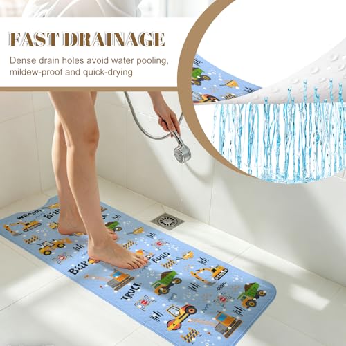 Truck Bathtub Mat Non Slip with Drain Holes and Suction Cups Bath Mat 40x16 Inch Tub Mats Shower Mats for Kids - color: Truck