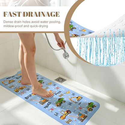 Truck Bathtub Mat Non Slip with Drain Holes and Suction Cups Bath Mat 40x16 Inch Tub Mats Shower Mats for Kids - color: Truck