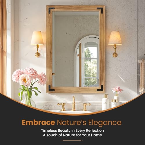 Wood Framed Bathroom Vanity Mirror for Wall, 24"x36" Farmhouse Mirror | Solid Wood Frame, HD Shatterproof Glass, Vertical/Horizontal Hanging, Ideal for Bathroom, Living Room, Bedroom - size: 36"L x 24"W