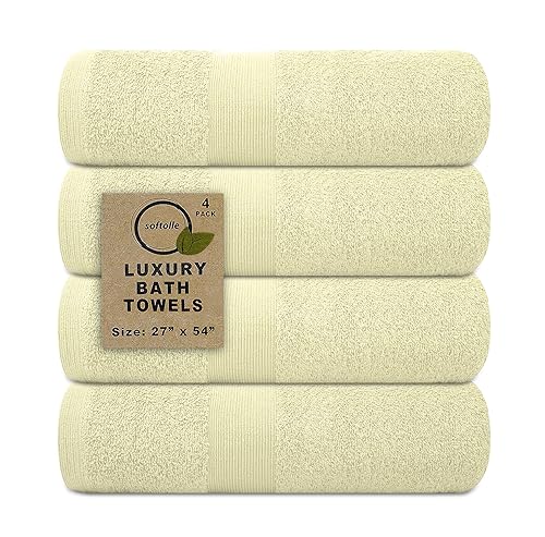 Luxury Bath Towels Set of 4 (27” x 54”) | Towels for Bathroom | Super Soft | Highly Absorbent Towels for Home, Spa, Gym (Cream) - color: Cream