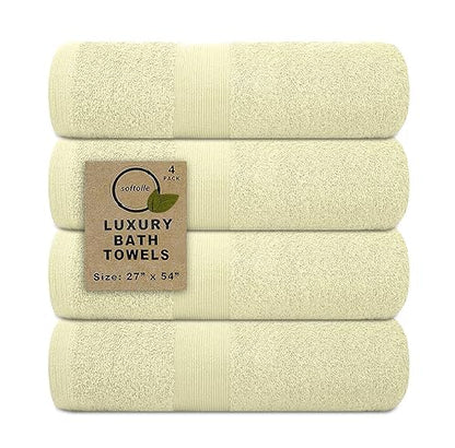 Luxury Bath Towels Set of 4 (27” x 54”) | Towels for Bathroom | Super Soft | Highly Absorbent Towels for Home, Spa, Gym (Cream) - color: Cream