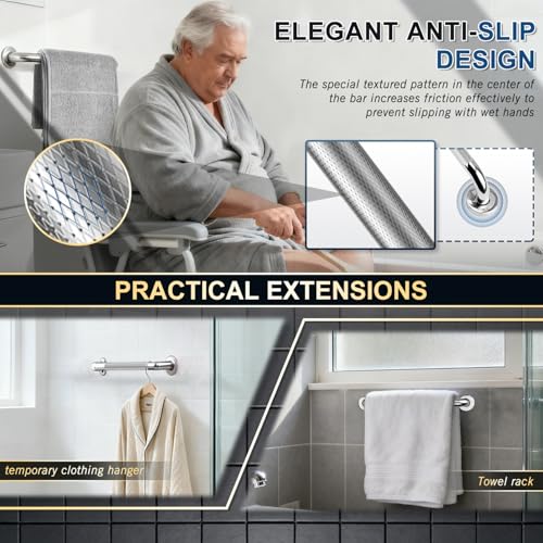 supregear Grab Bars for Bathtubs and Showers, Anti Slip Bathroom Grab Bars for Seniors, 304 Stainless Steel Safety Shower Handle, Toilet Handicap Elderly Assist Bathroom Wall Handle, 14 inch - size: 14 Inch