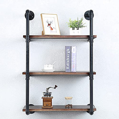 Industrial Pipe Shelves With Wood Planks,Rustic Pipe Shelving Wall Shelf | Metal Pipe Solid Pine Wood,Easy to Assemble,Wooden Board Thickness 0.78 In,For Bar Farmhouse Kitchen Office Bathroom,Bedroom - color: 3-layer, size: 24in