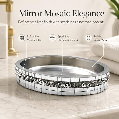 Silver Mosaic Soap Dish and Bathroom Tray, Shiny Soap Holder | Multi functional dressing table, kitchen bathroom storage tray, used for storing soap, rings, jewelry, and small accessories - size: Soap Dish