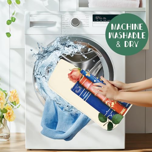 1Pc Vintage Book Dishes Drainer Mat 23.6x17.7 Inch/60x45cm Microfiber Polyester Cotton Dishes Drainer Mat Floral Print Absorbent Pad Coffee Machine Station Mat With Hanging Loop, Vintage - style: Book Flower