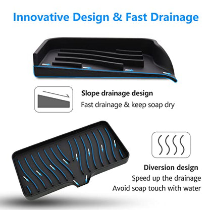3-Pack Silicone Soap Dish, Sponge Holder for Sink, Kitchen Soap Tray, Bathroom Soap Holder, Sponge Tray with Drain (Black) - color: Black Style B