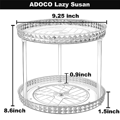 2 Tier Diamond Lazy Susan Bathroom Organizer Countertop, Clear 360 Rotating Cosmetic Makeup Organizer for Vanity, Skincare Organizers Perfume Organizer for Counter - Organization and Storage -9.25INCH