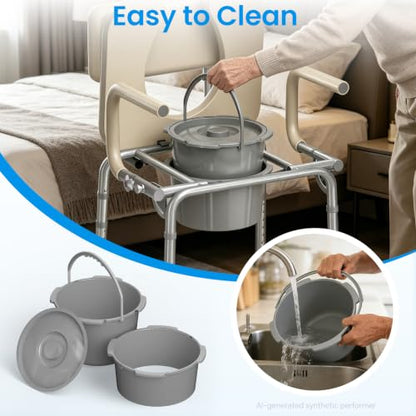 HOMLAND Drop Arm Bedside Commode Toilet with Padded Seat & Backrest, 300LB | Adjustable Height, Easy Side Transfer, Portable Toilet for Seniors and Adults, 6.3QT Bucket, Tool-free Assembly Potty Chair
