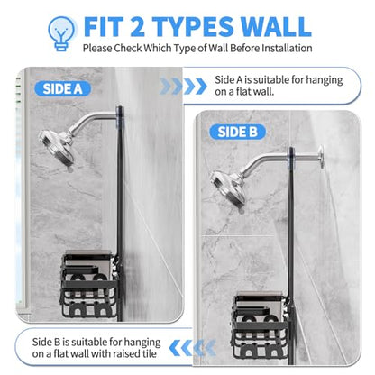 Aluminum Shower Caddy Hanging, Never Rust Shower Organizer | 4 Levels with adjustable Height 10 Hooks for Razor/Sponge - Rack with Soap Basket (Black-1) - color: Black-1