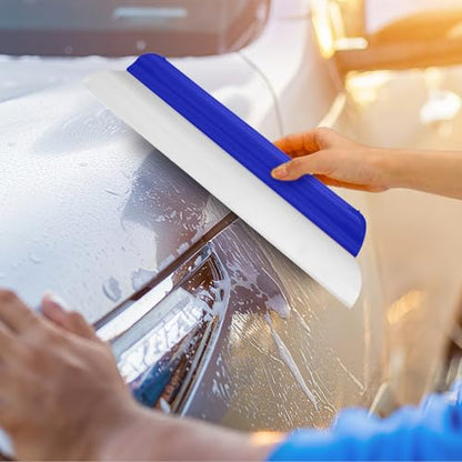 2 Pack 14 Inch Car Drying Squeegee Blue Longer Silicone Water Squeegee Window Shower Blade Automotive Squeegees Flexible Auto T-bar Rubber Squeegees for Car Windshield Glass Bathroom Wash Tool - color: Blue