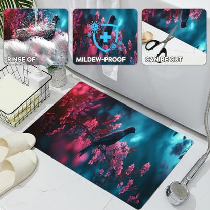 Bathroom Runner Mat Rugs Long,Bird on a background of jasmine flowers design Diatomite Stone Bath Mat Large Absorbent Diatomaceous Earth Mat Non Slip Fast Dry Shower Mat Bathroom Rugs 16x42in - color: Design20
