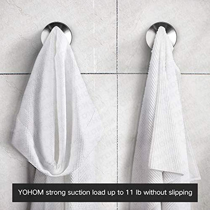 YOHOM Stainless Steel Vacuum Suction Cup Bathroom Shower Holders - Removable Towel Rack, Bathrobe and Loofah Hooks with Brushed Finish - color: Silver