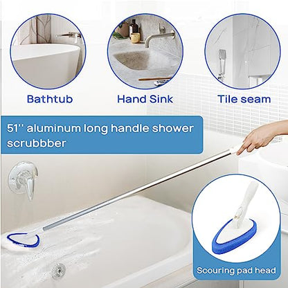 Qaestfy Shower Scrubber Cleaning Brush Combo Bath Tub Tile Cleaner Scrubber Brush with 51'' Adjustable Long Handle Scrub Brush for Bathroom Shower Bathtub Wall Mop Cleaning Scrubbing - color: Blue