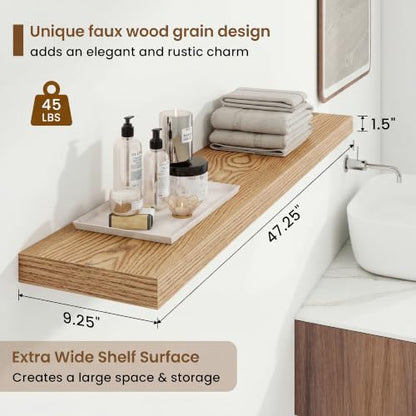 9.25in Depth 48in Floating Shelves, 48x9.25x1.4, Light Brown, Set of 2 | Long Wall Mounted Engineered Wood Shelves with Invisible Brackets for Living Room, Bedroom, Bathroom, Kitchen - color: Cedar Wood, size: 48x9.25x1.5in, 2 Packs