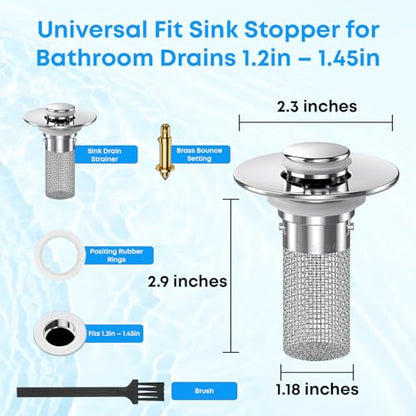 Bathroom Sink Stopper with Hair Catcher Universal Pop-Up Drain Strainer for 1.25–1.5 inch US Standard Bathroom Sink Drain Strainer Hole Replacement