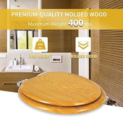 Angel Shield Elongated Wooden Toilet Seat Quiet Close(Oak) | Quick Release Metal Hinges, Adjustable Fit for Standard Elongated Toilets, Easy to Install&Clean - color: Oak, size: Elongated