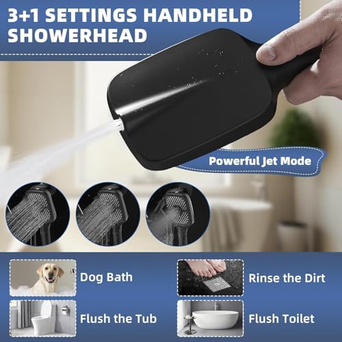 14" High Pressure Rain/Rainfall Shower Heads With Handheld Spray Combo (3+1 Settings & Built-in Power Wash Mode), Double/Dual Shower Head With Handheld - Height/Angle Adjustable(Matte Black) - color: Matte Black, size: 14 Inch