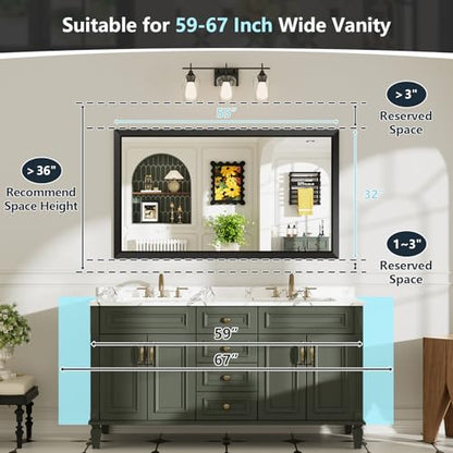 55x32 Inch Black Bathroom Mirror for Wall, Beveled Framed Rectangle Bathroom Vanity Mirrors for Over Sink, Bedroom, Living Room, Entryway, Anti-Rust, HD Tempered Glass, Horizontally/Vertically - size: 55"L x 32"W