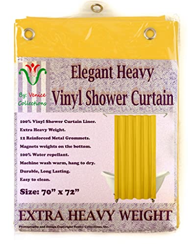 Elegant Heavy Duty Vinyl Shower Curtain Liner with 12 Metal Grommets Yellow - color: Yellow