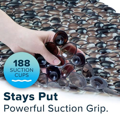 SlipX Solutions 38"x17" Pebble Non Slip Mat for Bath & Shower, Bronze | Foot Massaging Accupressure Bathtub Mat, River Rock Look, 188 Suction Cups, Machine Washable - color: Bronze