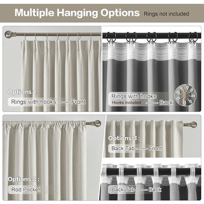 RAIN CITY Natural Birch Blackout Curtains 84 Inch Long 2 Panels 50" x 84" | Boho Farmhouse Linen Drapes for Living Room Darkening/Thermal/Noise Reduction Textured 7ft Hook Included Off White - color: Birch, size: 50"W x 84"L (Pack of 2)