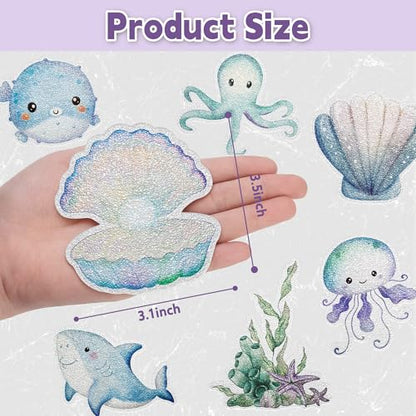 Secopad Bathtub Non Slip Stickers with Strong Adhesive, 20pcs Large Cute Sea Creature Anti Slip Shower Decal with Scraper for Bath Tub, Shower Floor, Stairs