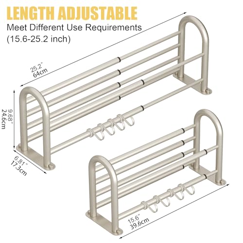Adjustable Bathroom Towel Rack with Shelf, Towel Bar, Nickel | 15-25 Inch Lavatory Double Towel Bar, Hotel Style Rod with 4 Hooks, Multifunction Towel Holder Wall Mount, Stainless Steel - color: Nickel