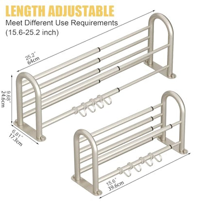 Adjustable Bathroom Towel Rack with Shelf, Towel Bar, Nickel | 15-25 Inch Lavatory Double Towel Bar, Hotel Style Rod with 4 Hooks, Multifunction Towel Holder Wall Mount, Stainless Steel - color: Nickel