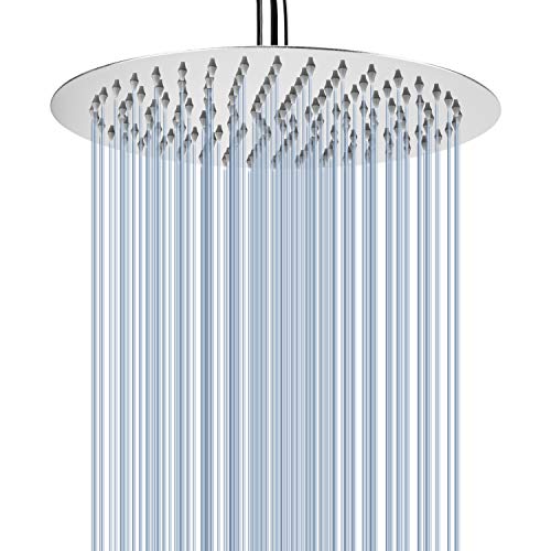 Voolan Rain Shower Head, High Pressure High Flow All Metal Rainfall Shower Head, Ultra-Thin Design-Pressure Boosting, Universal Wall and Ceiling Mount (10 Inch, Chrome) - color: Chrome, size: 10 Inch