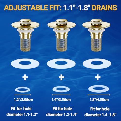 Bathroom Sink Drain Strainer, Pop-Up Bathroom Sink Stopper with Removable Stainless Steel Hair Catcher Basket, Universal Fit for US Bathroom Sinks, Showers & Floor Drains (2pcs-Gold) - color: 2pcs-gold
