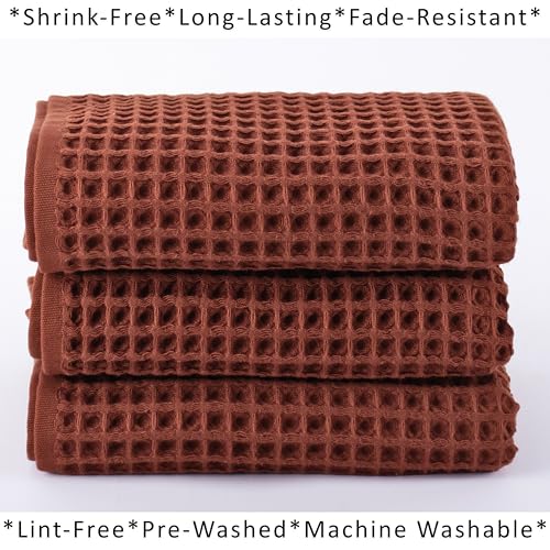 PÜSKÜL Natural 100% Turkish Cotton Waffle Kitchen and Hand Towels, 3-Piece | Brick-Red, 32x16" Large, Premium 3D Honeycomb Weave Soft Absorbent Quick-Dry Lint-Free Dish Towel, Oeko-Tex Made in Turkey - color: Red Brick, size: Kitchen & Hand Towels Pack of