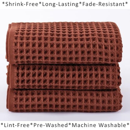 PÜSKÜL Natural 100% Turkish Cotton Waffle Kitchen and Hand Towels, 3-Piece | Brick-Red, 32x16" Large, Premium 3D Honeycomb Weave Soft Absorbent Quick-Dry Lint-Free Dish Towel, Oeko-Tex Made in Turkey - color: Red Brick, size: Kitchen & Hand Towels Pack of