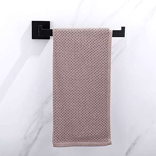 TASTOS Hand Towel Holder Wall Mounted, Square Towel Ring, Matte Black | Stainless Steel Hand Towel Bar for Bathroom and Kitchen, Heavy Duty, Modern design hand Towel Rack, Screw-In, Square Base - color: Matte Black