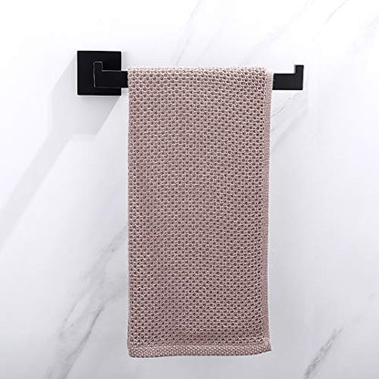 TASTOS Hand Towel Holder Wall Mounted, Square Towel Ring, Matte Black | Stainless Steel Hand Towel Bar for Bathroom and Kitchen, Heavy Duty, Modern design hand Towel Rack, Screw-In, Square Base - color: Matte Black
