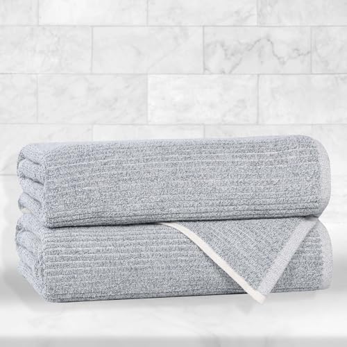 Superior Destin Viscose Cotton Blend Medium Weight Towels, for Bathroom, Shower, Spa, Plush, Quick Dry, Ultra-Soft Towels, Bath Essentials, Ribbed Design, Bath Towels, Set of 2, Denim Blue - color: Denim Blue, size: Bath Towel - 2PC