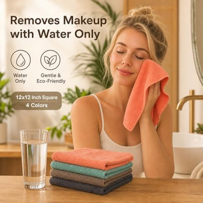 Wash Cloths 8 Pack, 400GSM Reusable Makeup Remover Cloth for Daily Skincare | 12 x 12 Inch Microfiber Face Cleansing Towels, Soft Makeup Remover Towels for Sensitive Skin, Machine Washable Face Towels - color: Mixedcolor