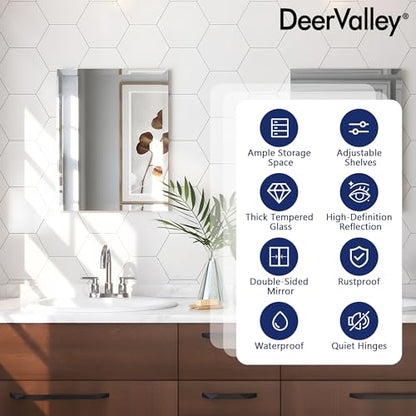 DeerValley 15 x 19 Inch Recessed Medicine Cabinet with Mirror, Bathroom Mirror Cabinet, Vanity Cabinet with Double-Sided Mirrors, Rectangular Beveled Edge Slow-Closing Door - size: 15" x 19"