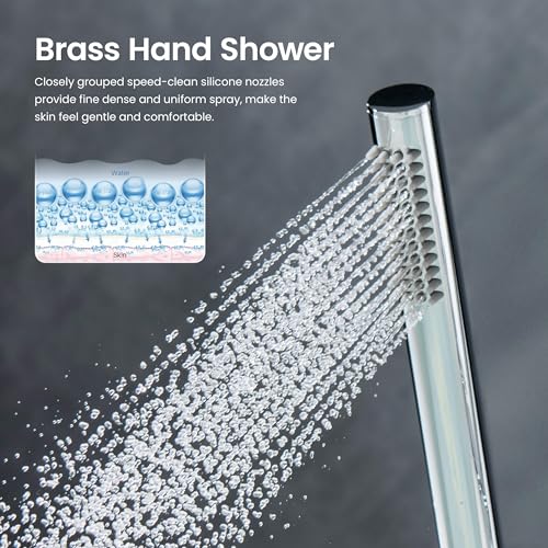 KIBI Circular Thermostatic Shower System with Valve, 2-Function Wall Mounted Shower Faucet Set – Solid Brass Bathroom Shower Trim Kit with Temperature Control, Chrome Finish (KSF410) - color: Chrome