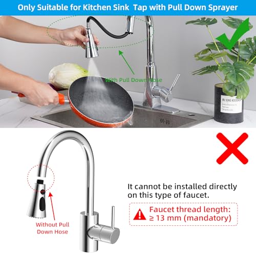 Hibbent 3-Function Pull Down Kitchen Faucet Head Replacement with 12 Adapters, NSF/ANSI/CAN 61 & CUPC Certified Sink Spray Nozzle, Compatible with Moen, Delta, Kohler Faucets, Chrome - color: Chrome