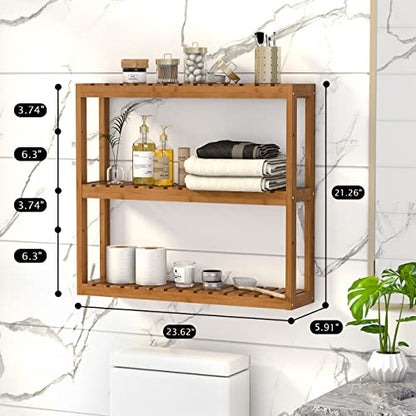Domax Bamboo Bathroom Shelf 3-Tier Wall Mount Storage Rack Multifunctional Adjustable Layer Free Standing Over Toilet Utility Shelves Living Room Kitchen (Walnut) - color: Walnut