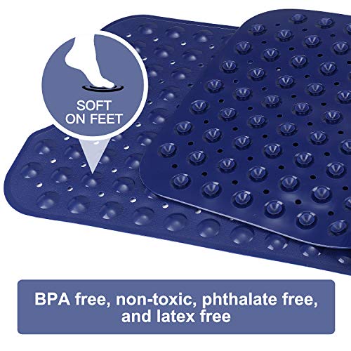 YINENN Bath and Shower Safety Mats 40x16 inch, Non Slip with Suction Cups for Bathroom Stall and Tub Floor, Extra Large and Machine Washable, Drain Holes Keep Bathtub Clean, Dark Blue - color: Dark Blue
