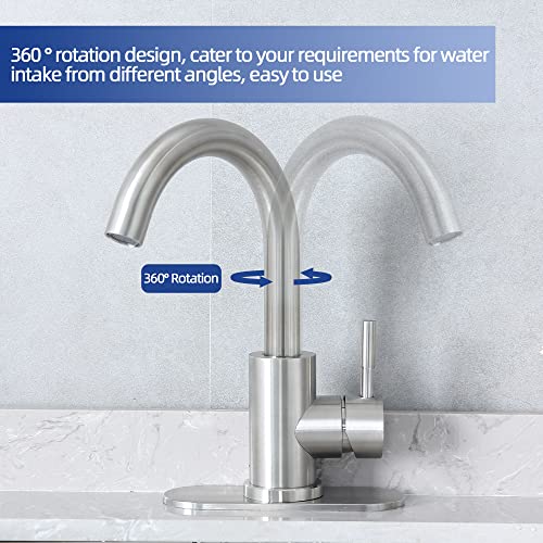 Brushed Nickel Bathroom Sink Faucet - Single Hole, Modern Single Handle Commercial Stainless Steel Bar Faucet with Drain - color: Brushed Nickel, size: With drain