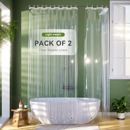 2 Pack Extra Long Shower Curtain Liner 72 x 96 Inches, Lightweight Waterproof Plastic Shower Curtain Liner for Tall Showers with 3 Stronger Magnetic Weights, Long Clear Shower Liner - color: Clear, size: 72"W x 96"L (Pack of 2)