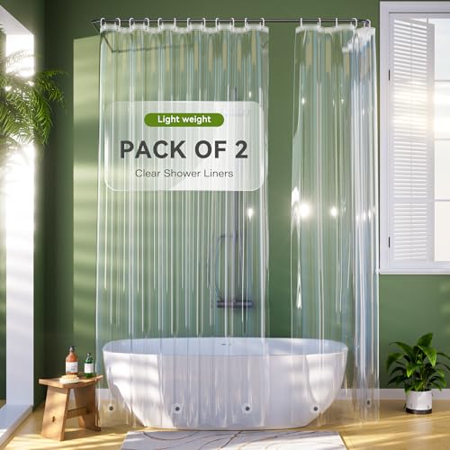 2 Pack Extra Long Shower Curtain Liner 72 x 96 Inches, Lightweight Waterproof Plastic Shower Curtain Liner for Tall Showers with 3 Stronger Magnetic Weights, Long Clear Shower Liner - color: Clear, size: 72"W x 96"L (Pack of 2)